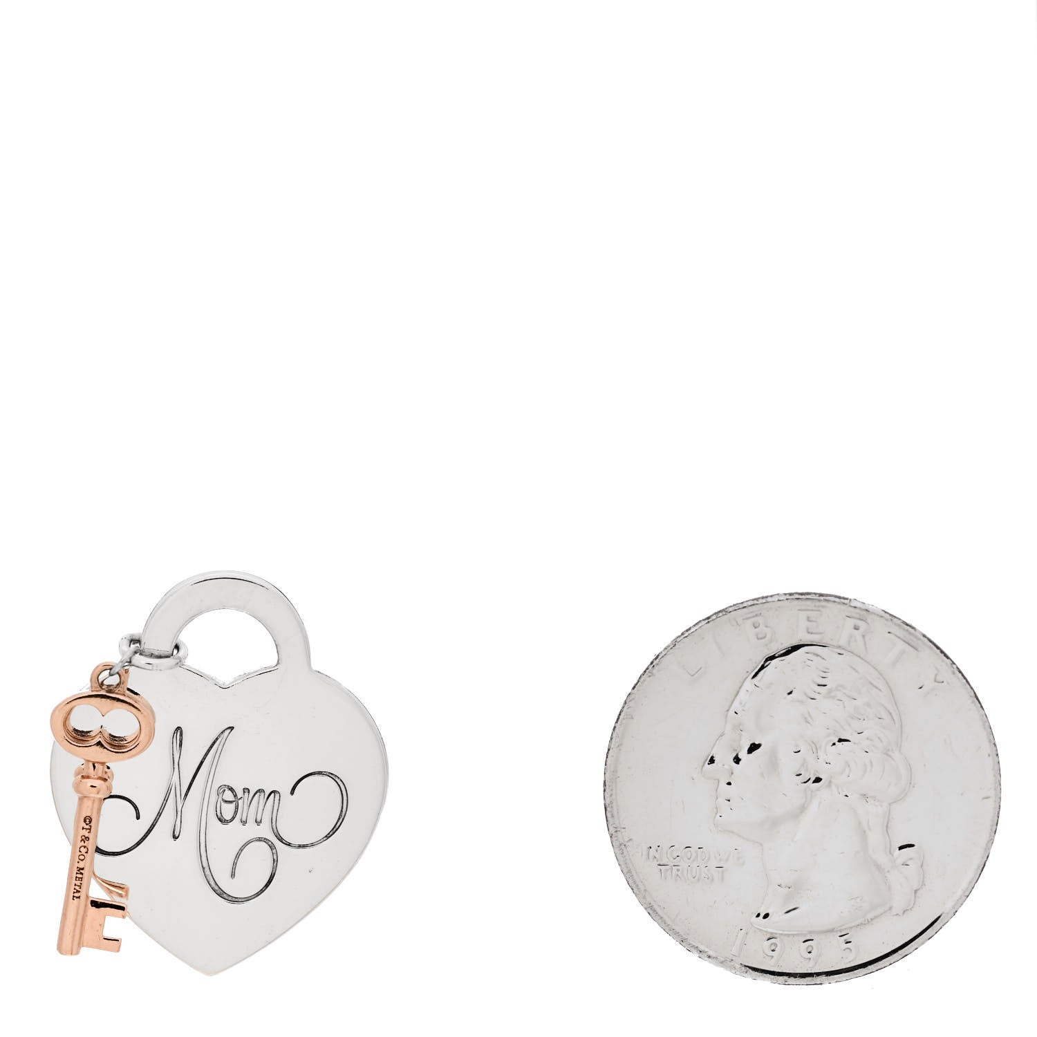 Tiffany Sterling Silver Rubedo Mom Heart Tag Key Pendant 2 of 3