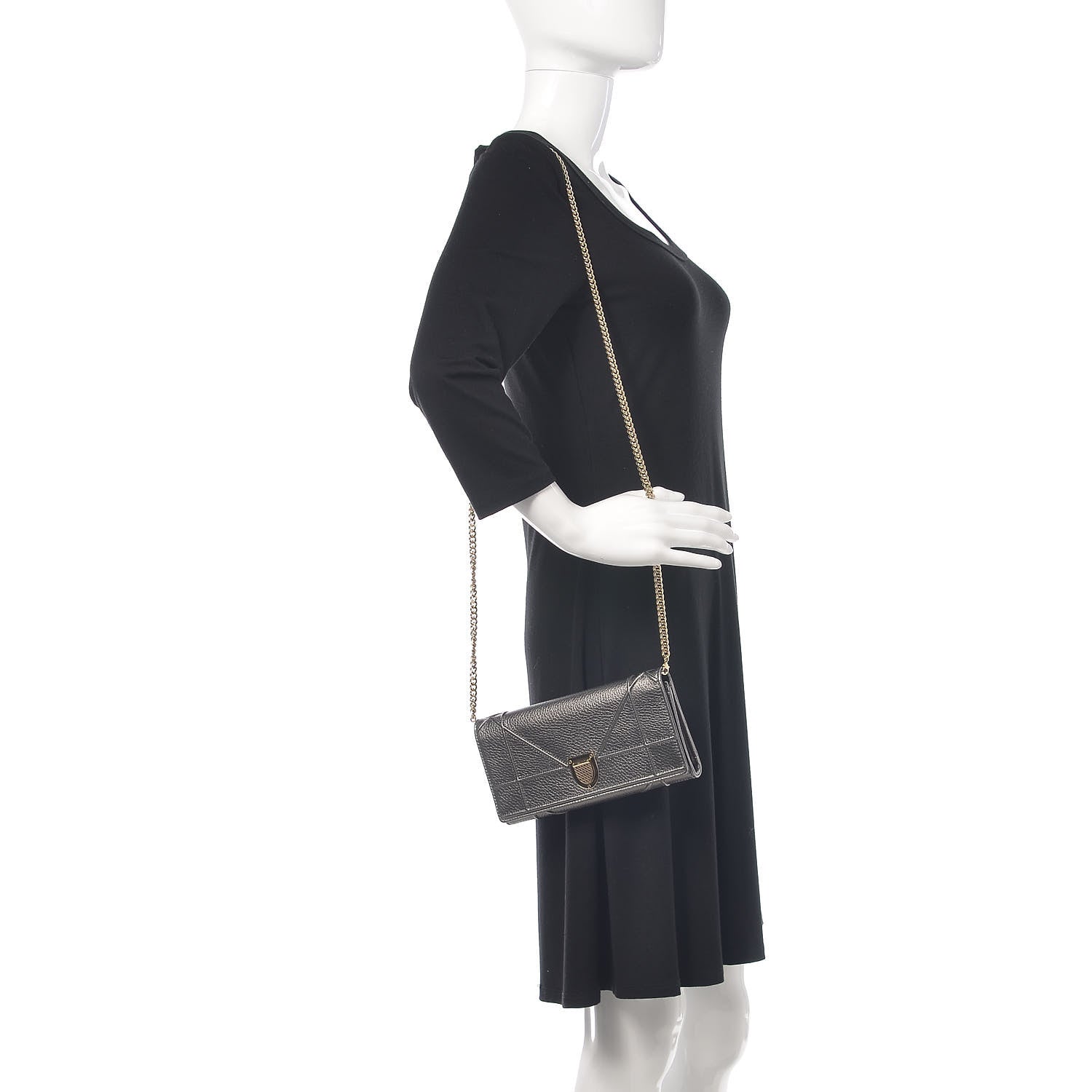 Christian Dior Metallic Grained Calfskin Diorama Croisiere Chain Wallet Gunmetal Grey 2 of 10