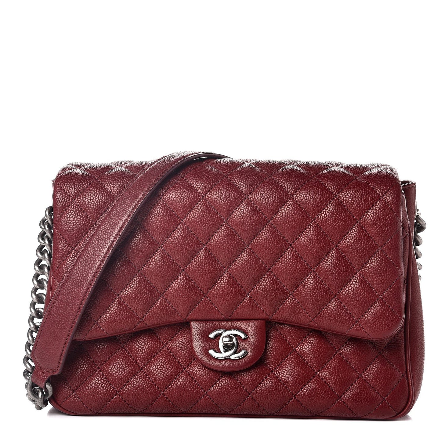 Caviar Quilted Medium Rock In Rome Single Flap Burgundy