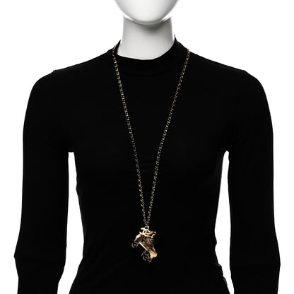 Chanel Metal Lambskin CC Rollerskate Necklace Gold Black 2 of 6