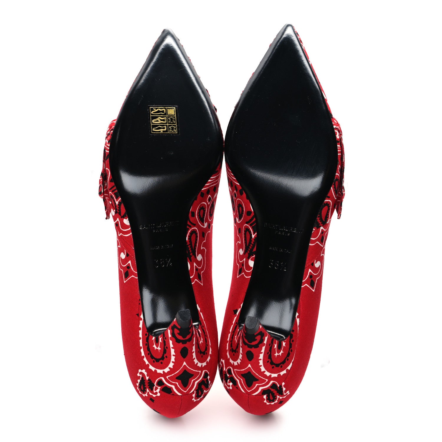 Saint Laurent Bandana Charlotte Kitten Heel Pumps 38.5 Red 5 of 8