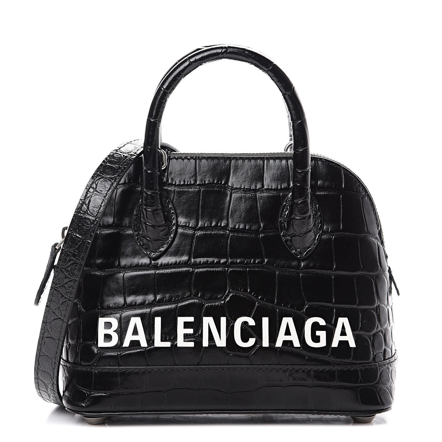 Balenciaga Calfskin Logo Crocodile Embossed XXS Ville Top Handle Bag Black White 1 of 11