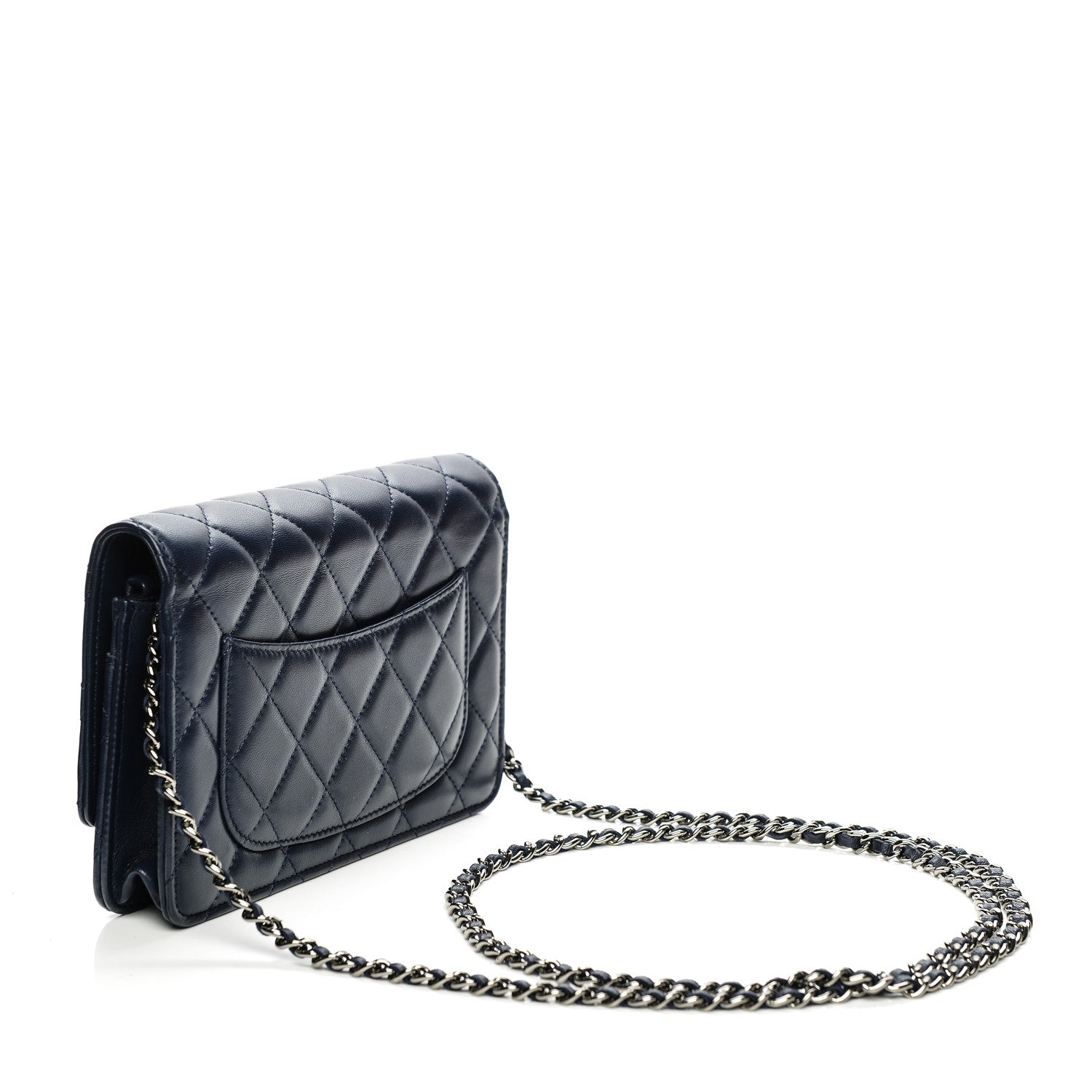 Chanel Lambskin Quilted Wallet On Chain WOC Navy Blue 3 of 8