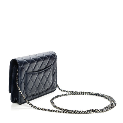 Chanel Lambskin Quilted Wallet On Chain WOC Navy Blue 3 of 8