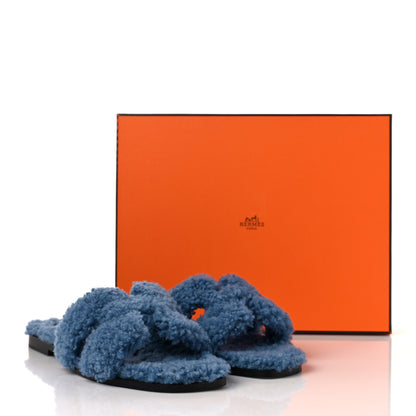 Hermes Woolskin Oran Sandals 40.5 Bleu 8 of 8