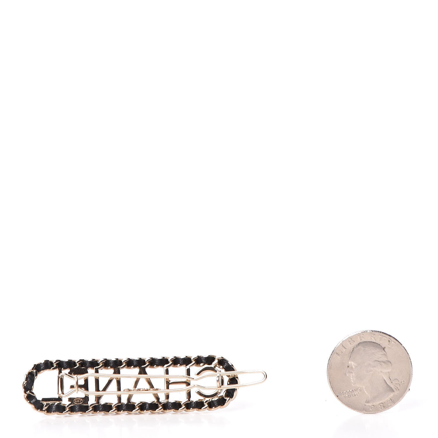 Chanel Metal Lambskin Vintage Allure Logo Hair Clip Black Gold 2 of 5