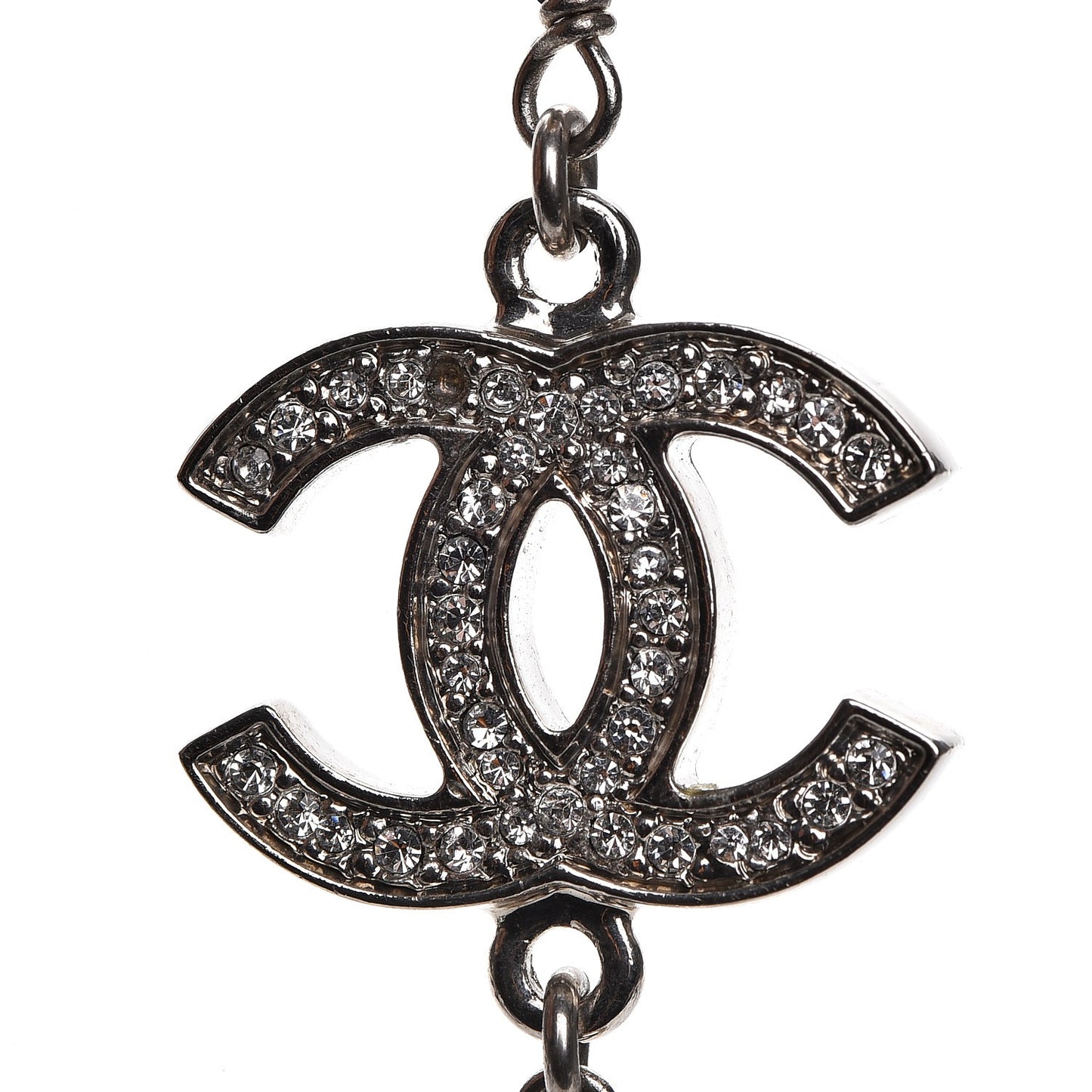 Crystal Pearl CC Necklace Silver