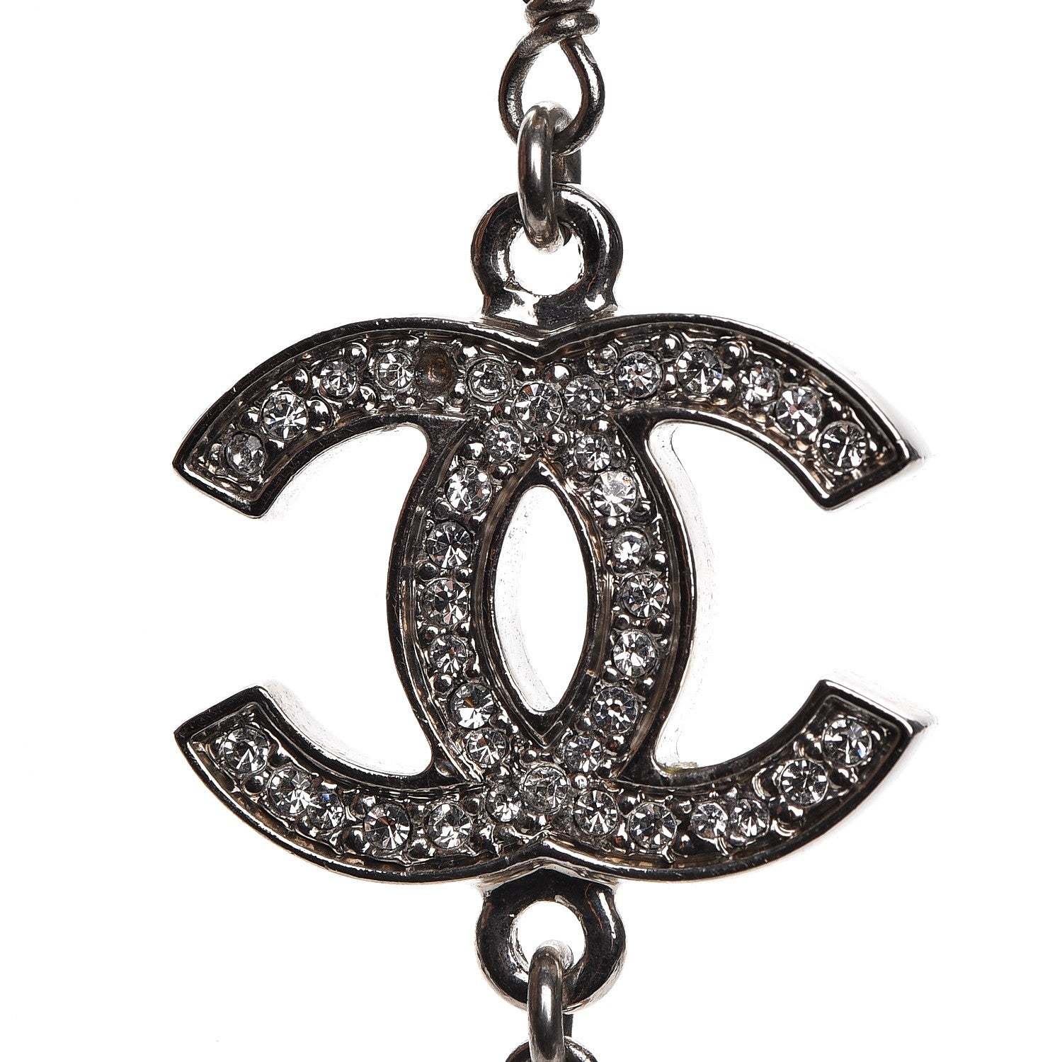 Chanel Crystal Pearl CC Necklace Silver 3 of 6