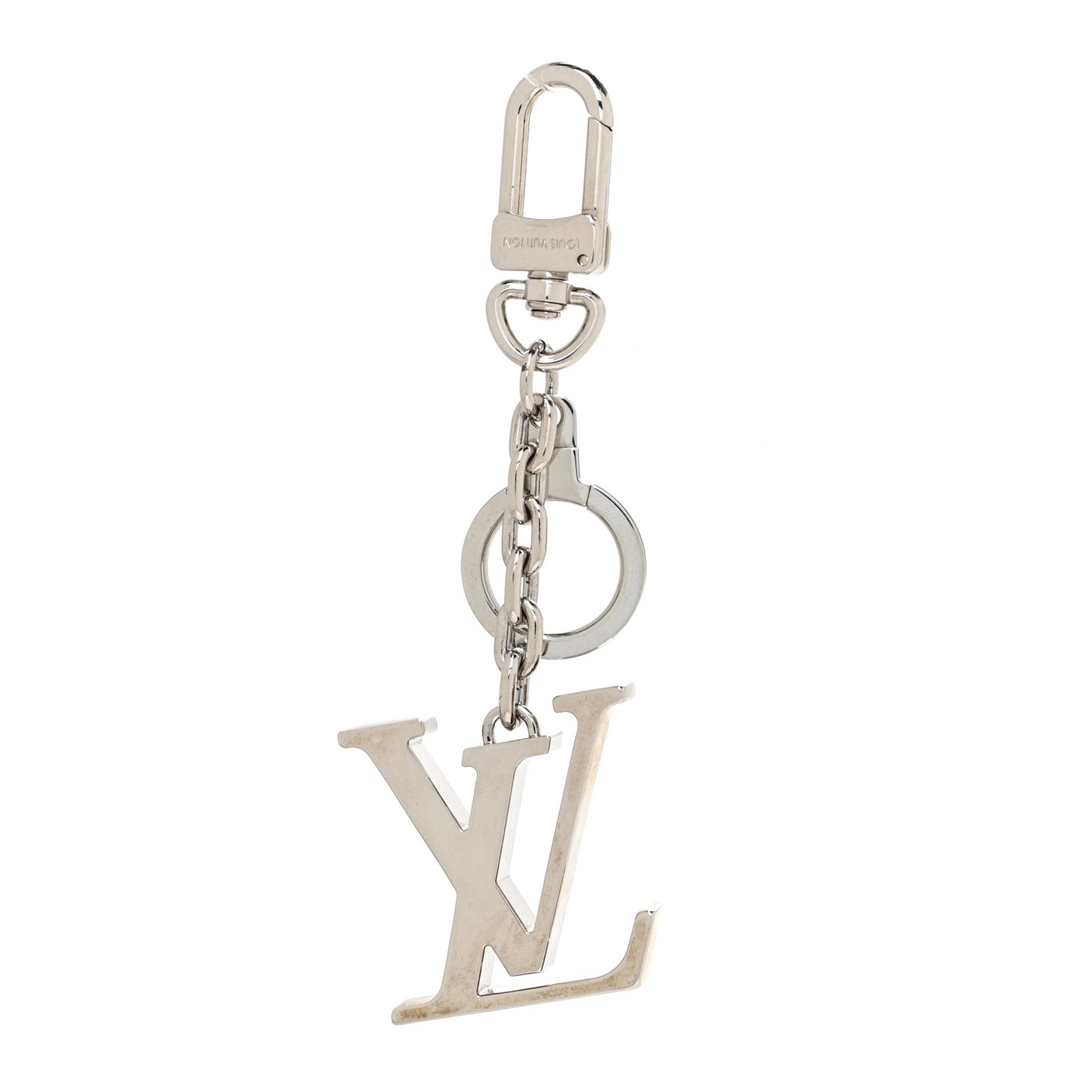Metal Palladiium Finish LV Initiales Bag Charm Key Holder Silver