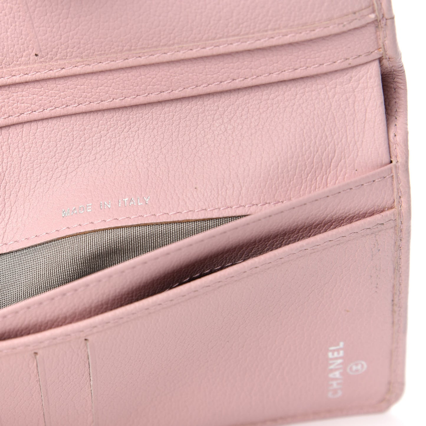 Goatskin Camellia Embossed French Flap Wallet Pink