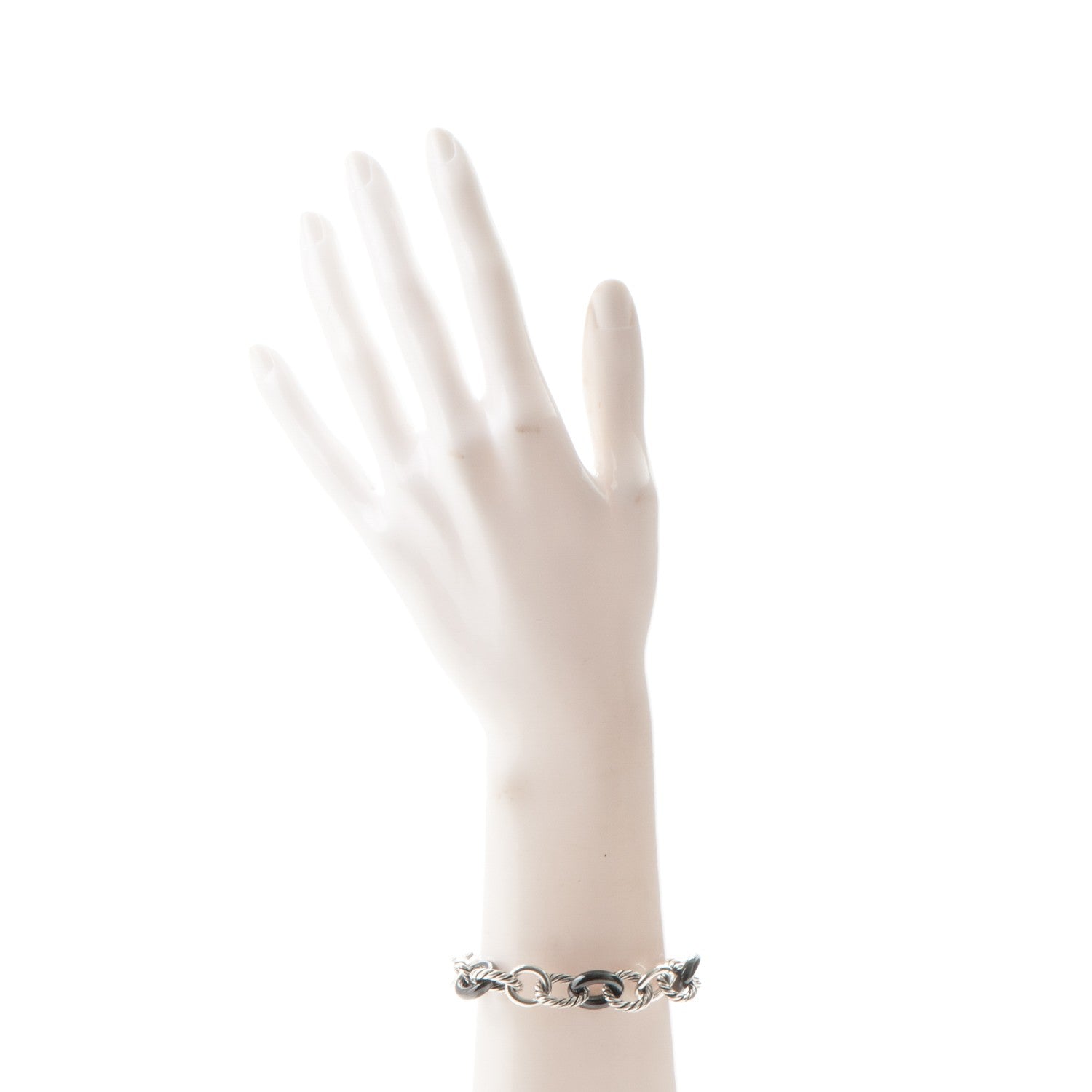 David Yurman Sterling Silver Ceramic 13mm Large Oval Link Bracelet Black 3 of 4