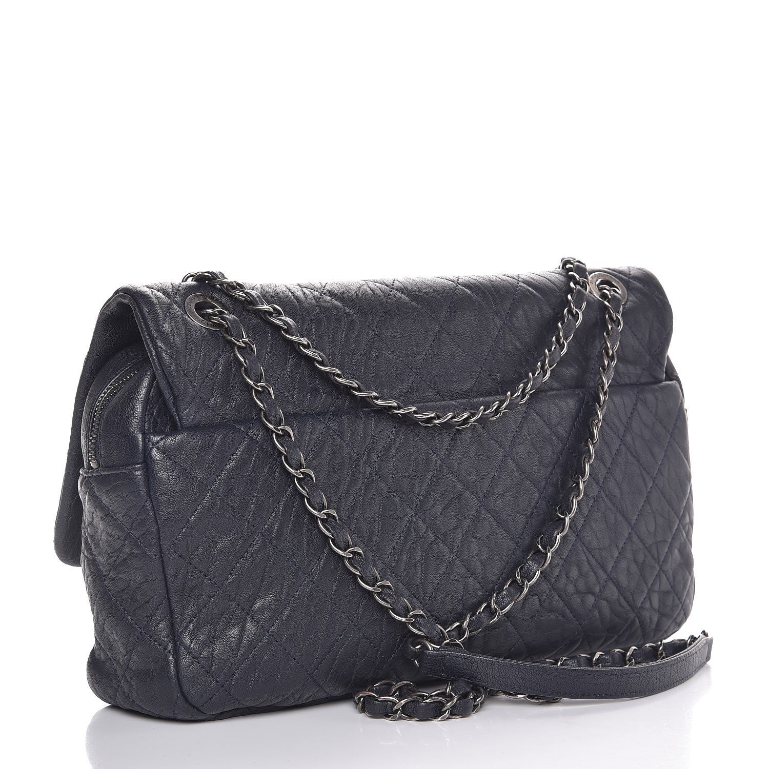 Chanel Sheepskin Quilted Jumbo Easy Flap Navy Blue 3 of 7