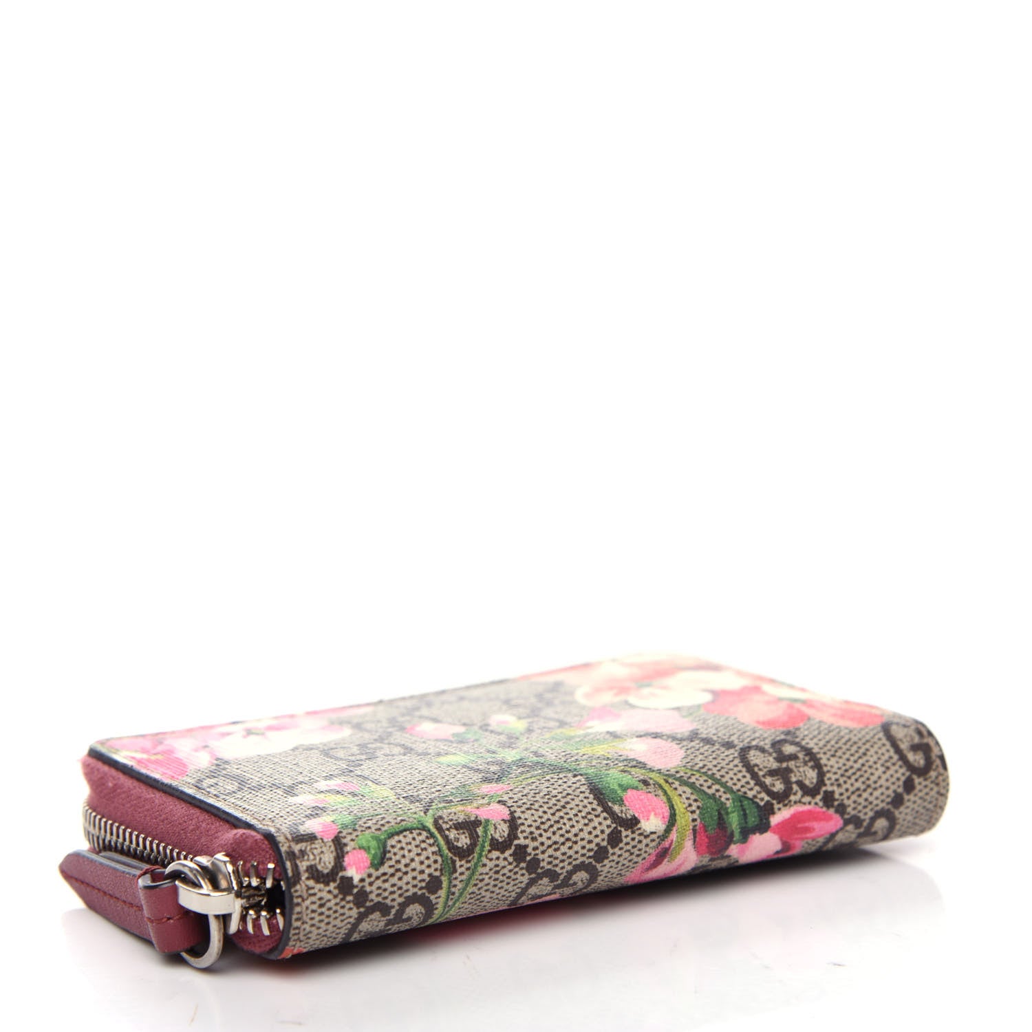 Gucci GG Supreme Monogram Blooms Zip Around Card Case Wallet Beige Multicolor Dry Rose 4 of 7