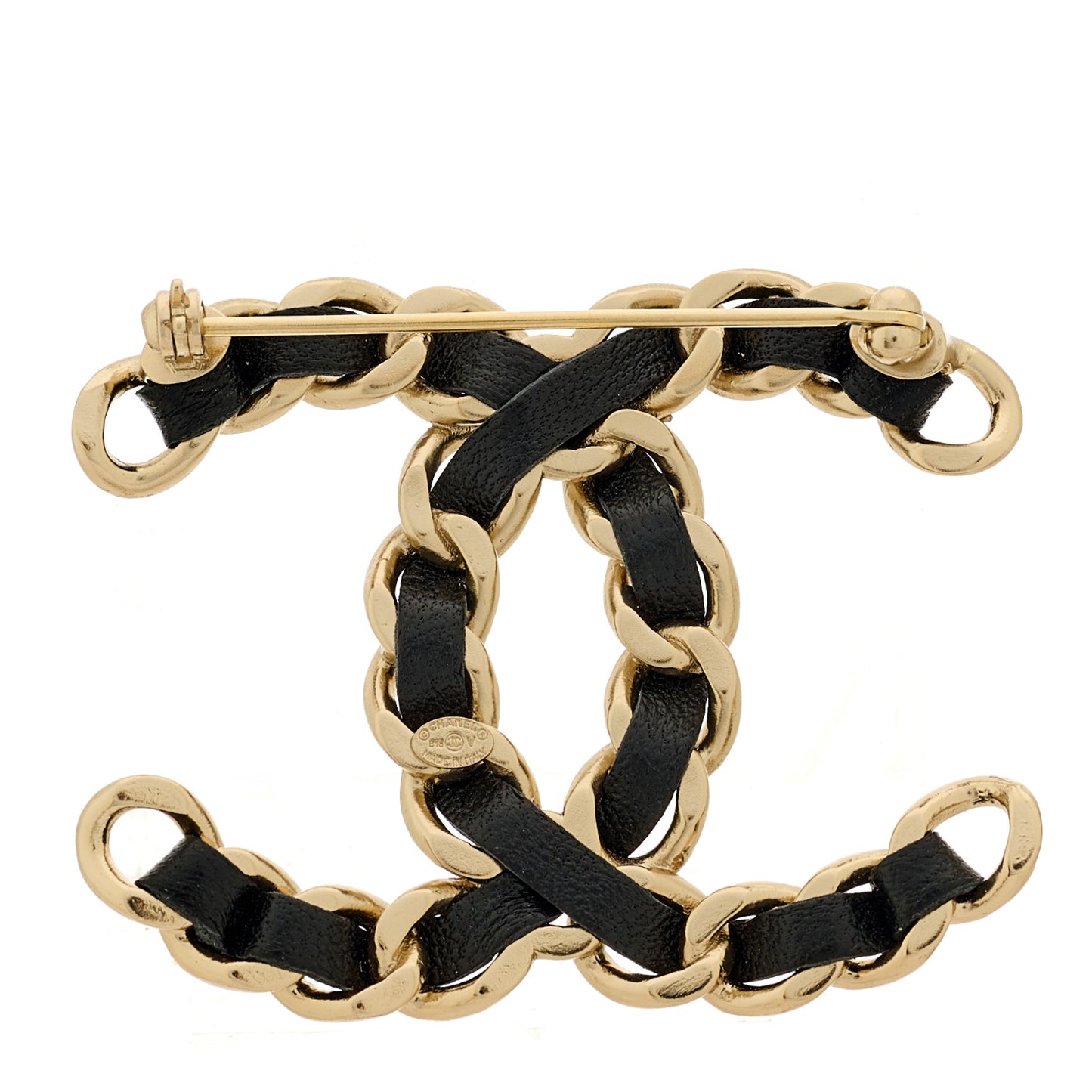 Lambskin Chain CC Brooch Black Gold