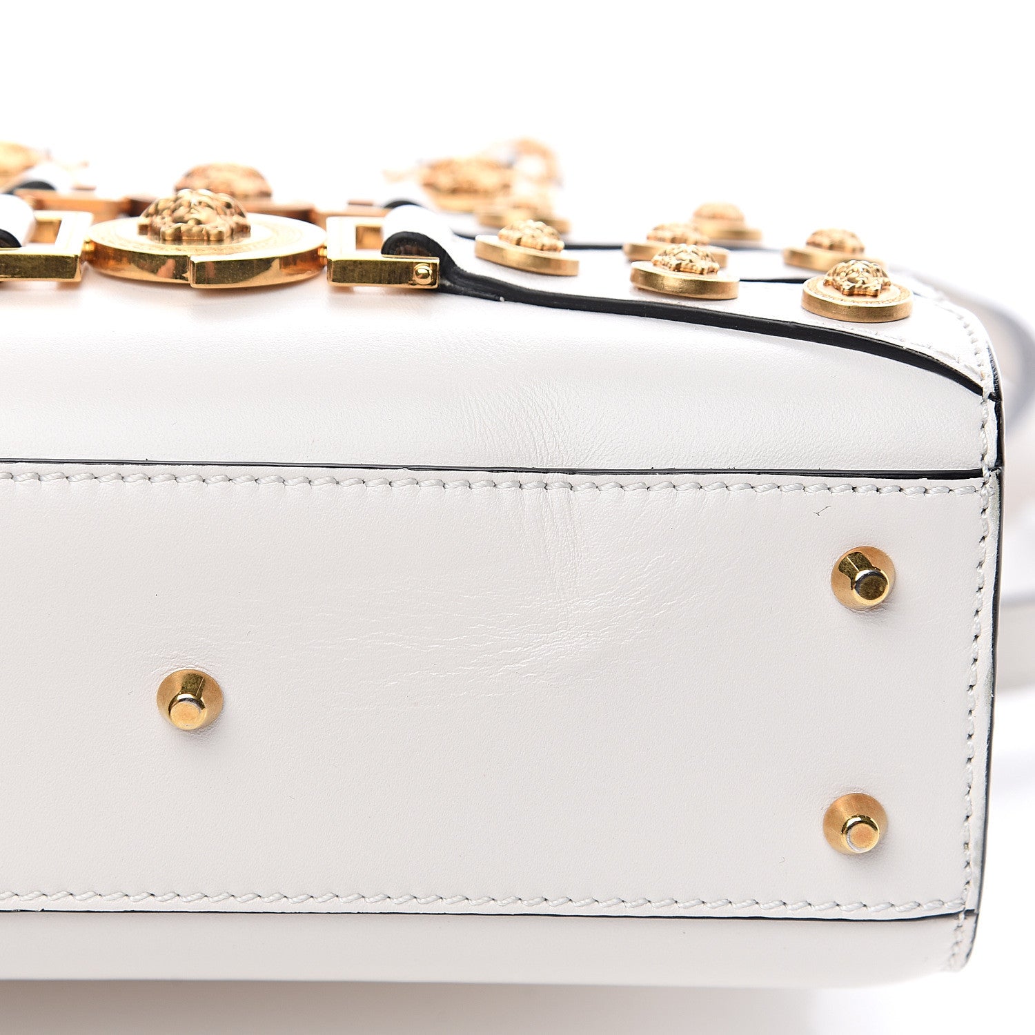 Versace Calfskin Small Medallion Tribute Bowling Bag White 9 of 9