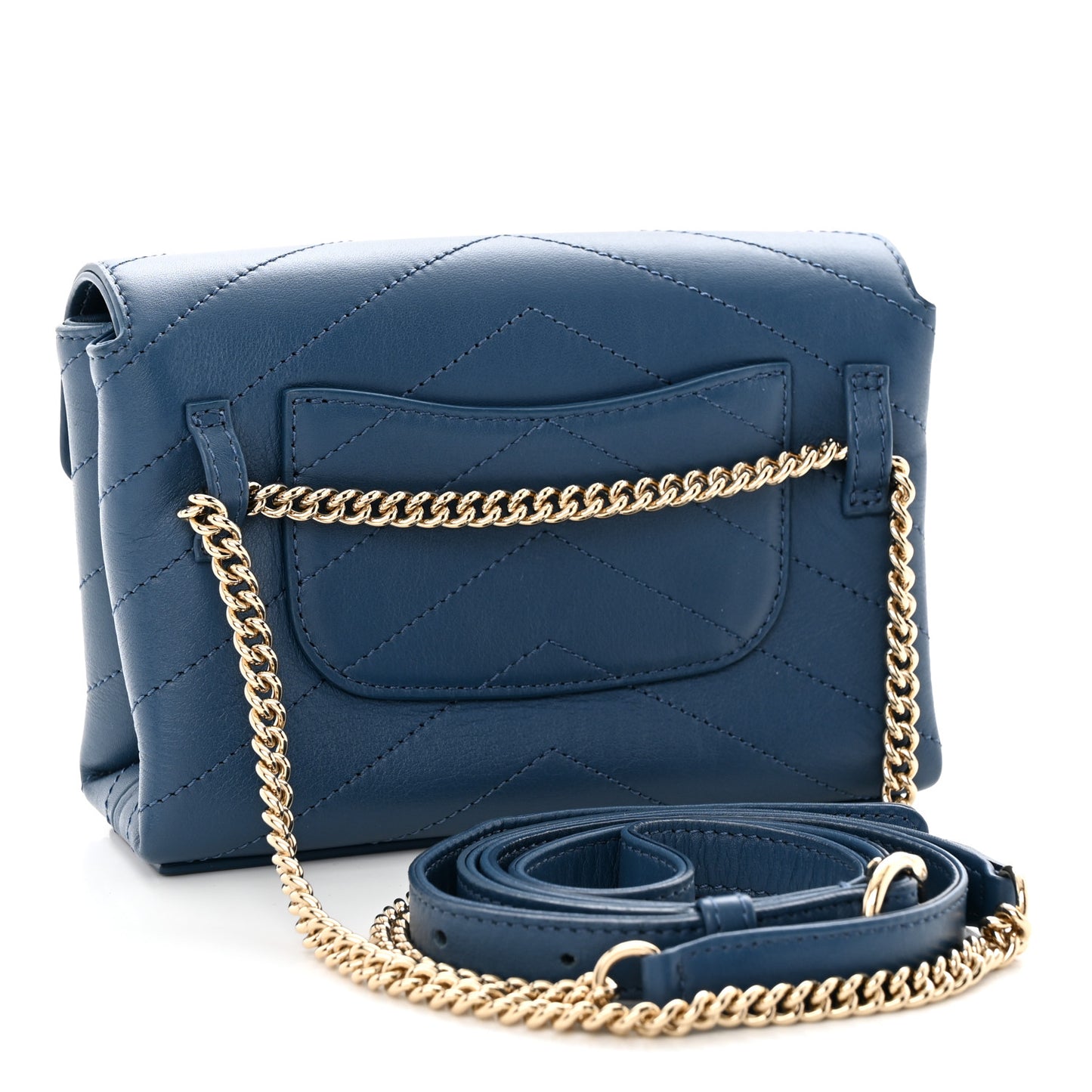 Calfskin Chevron Stitched Coco Waist Bag Blue