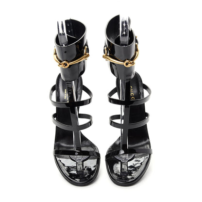 Gucci Vernice Crystal Ursula Ankle Wrap Caged Sandals 36.5 Black 4 of 9