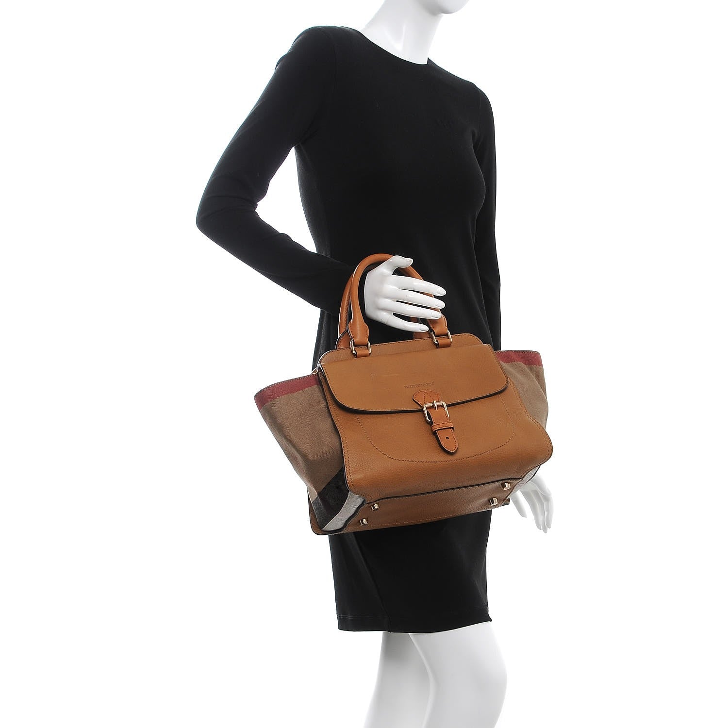 Burberry Mega Check Grained Calfskin Medium Harcourt Satchel Saddle Brown 3 of 15