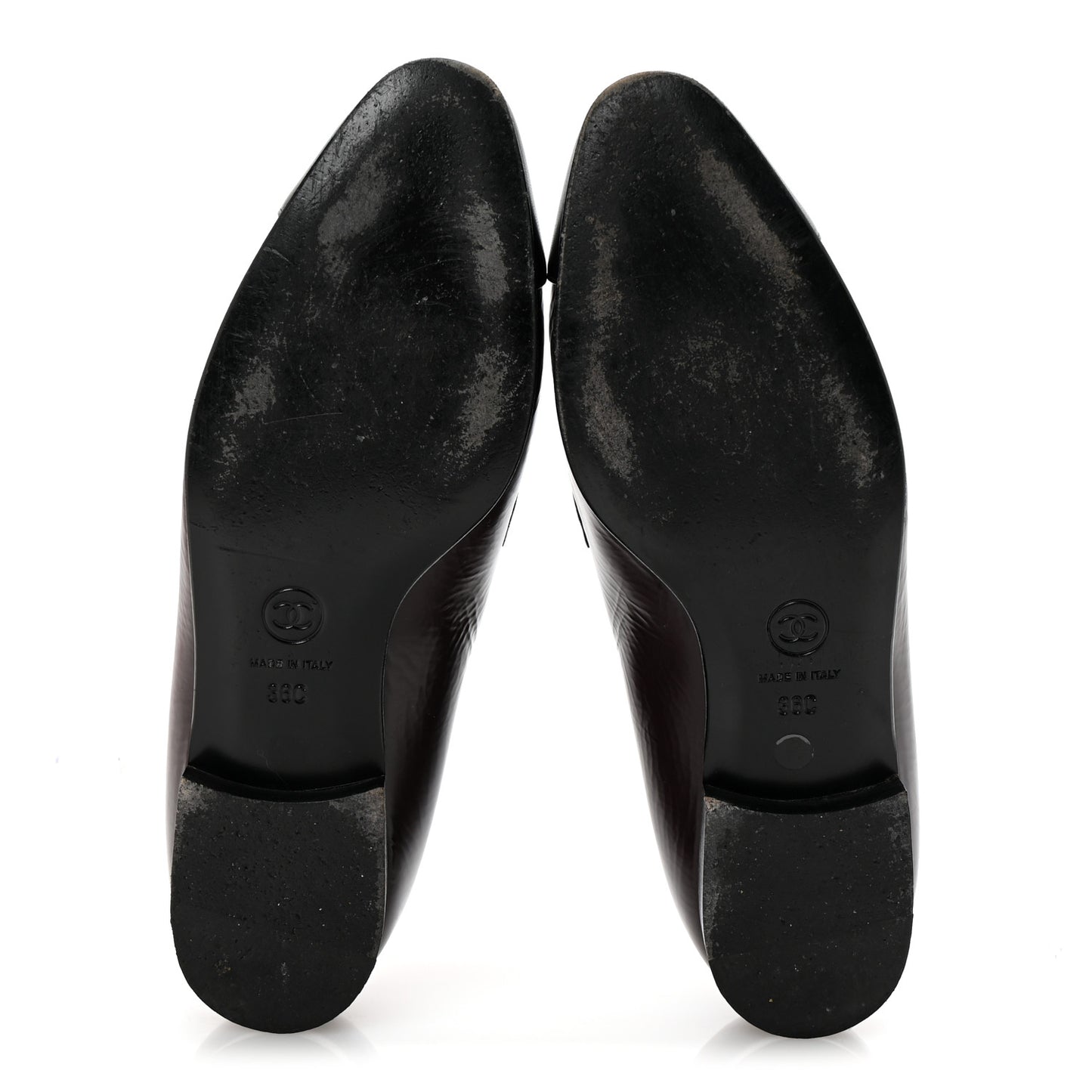 Crackled Goatskin Lambskin Cap Toe CC Charm Loafers 36 Dark Burgundy Navy