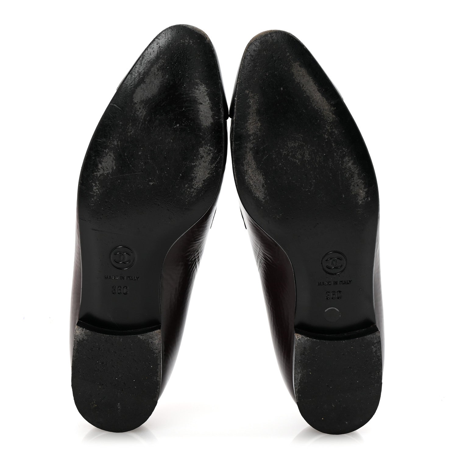 Chanel Crackled Goatskin Lambskin Cap Toe CC Charm Loafers 36 Dark Burgundy Navy 6 of 9