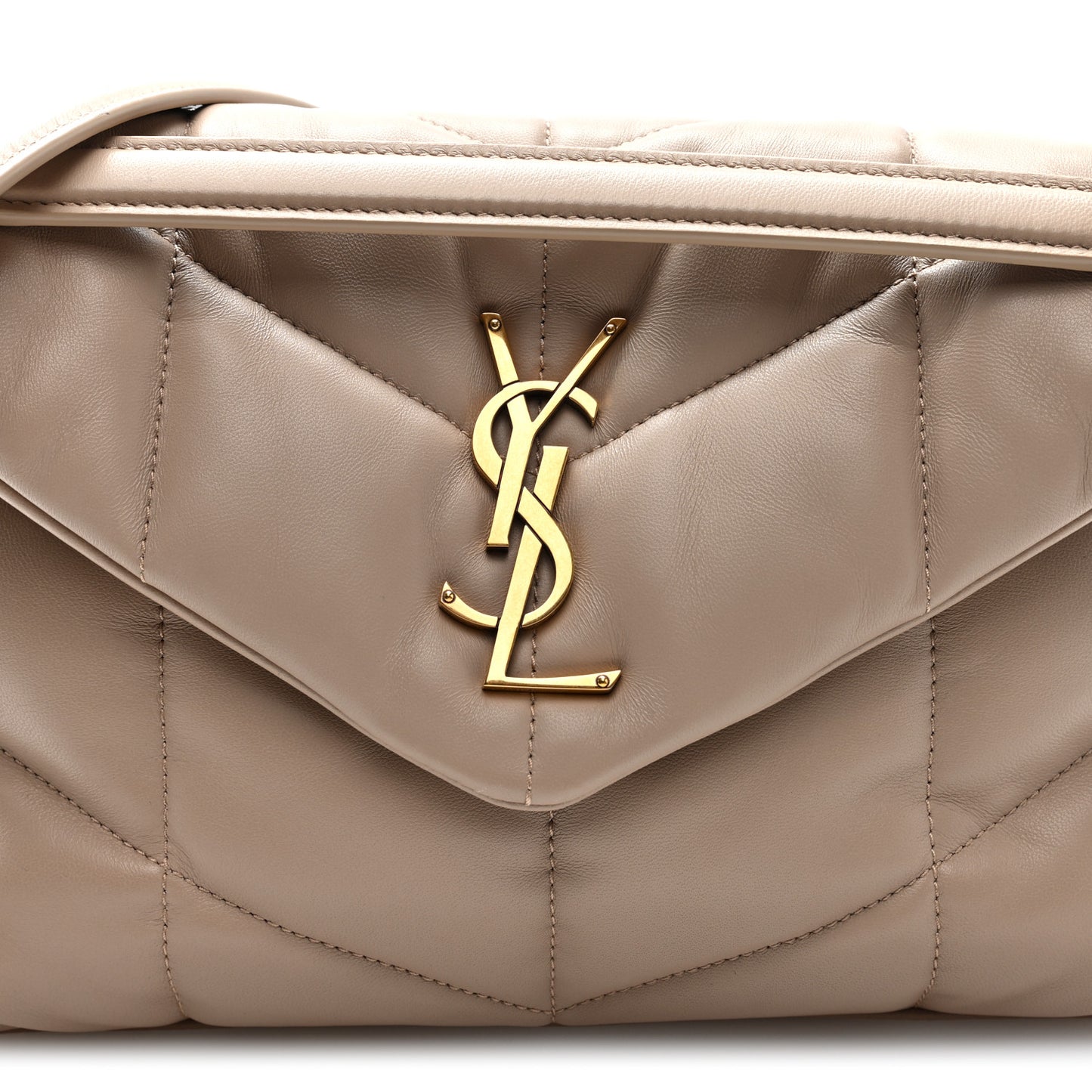 Lambskin Quilted Small Loulou Puffer Monogram Chain Satchel Dark Beige
