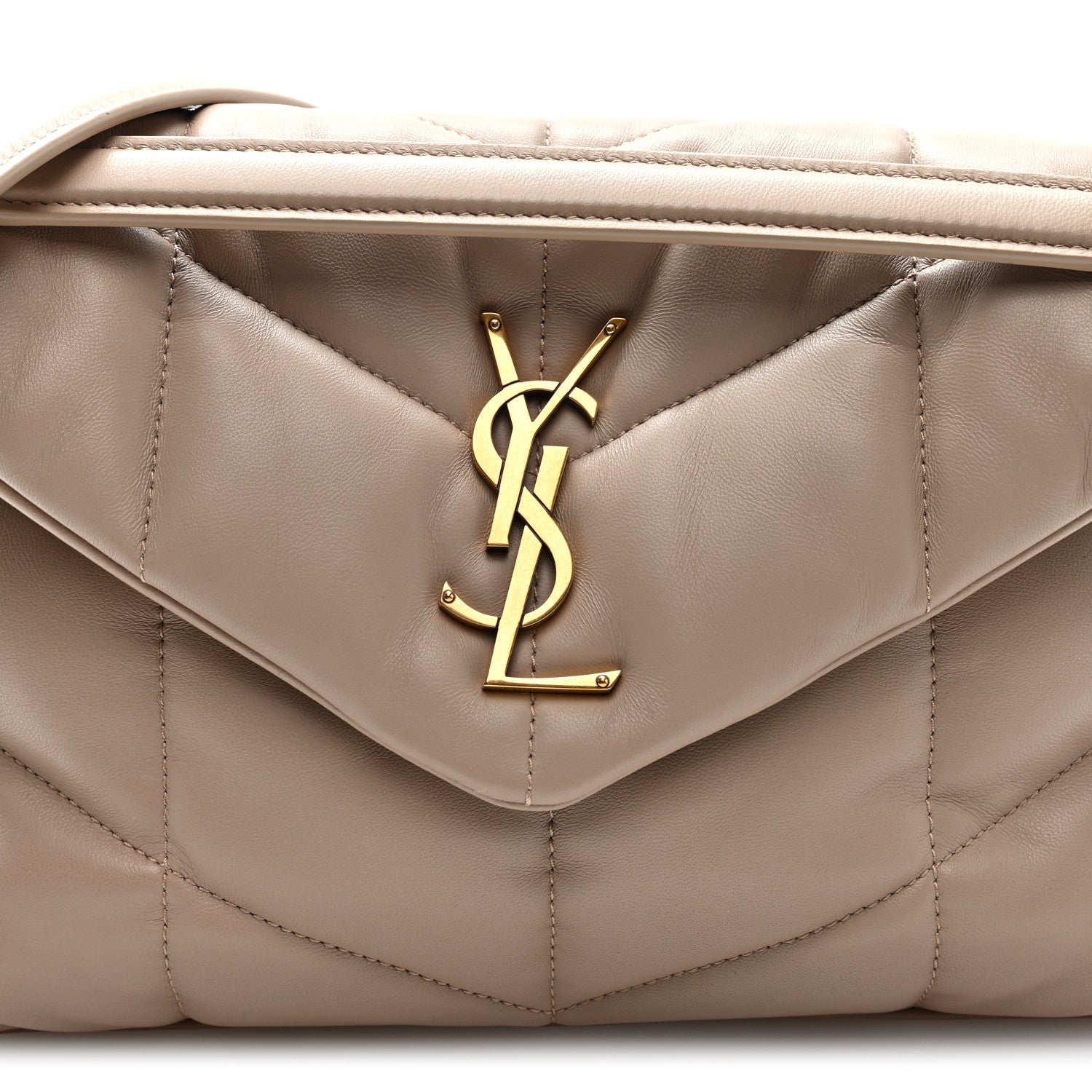 Saint Laurent Lambskin Quilted Small Loulou Puffer Monogram Chain Satchel Dark Beige 8 of 10