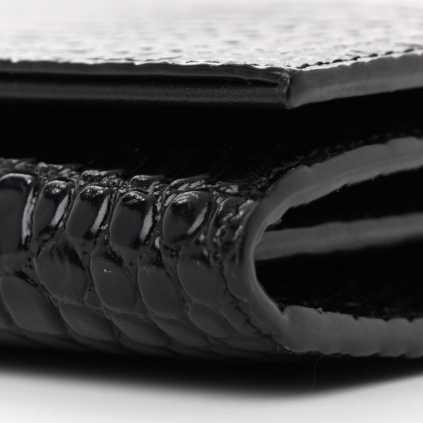 Calfskin Crocodile Embossed Monogram Chain Wallet Black
