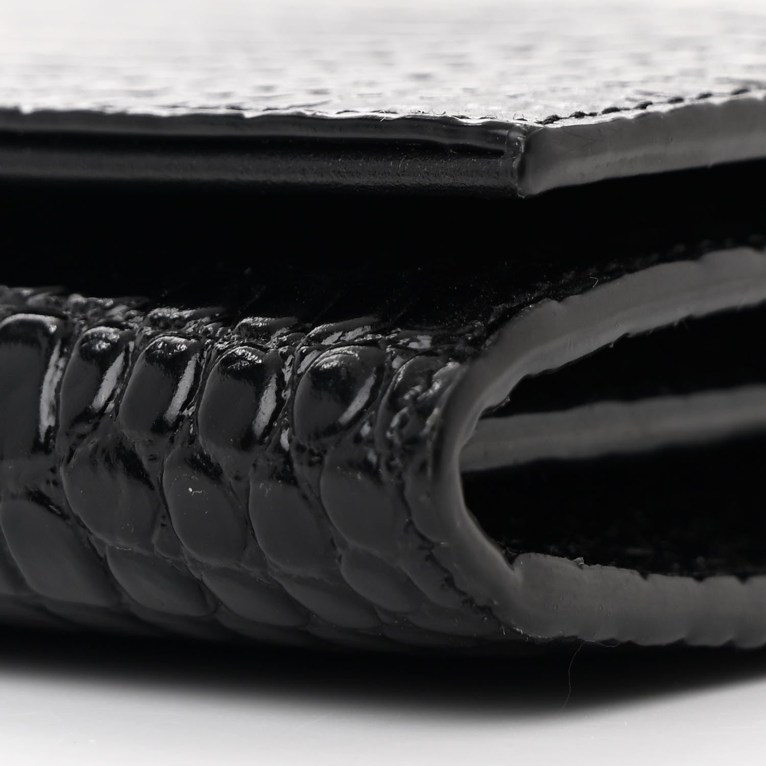 Saint Laurent Calfskin Crocodile Embossed Monogram Chain Wallet Black 12 of 12
