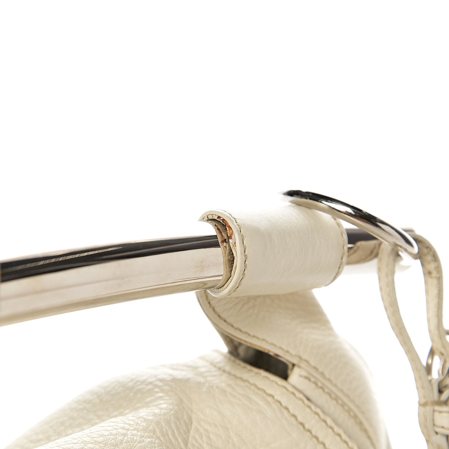 Vitello Daino Metal Bar Top Handle Shoulder Bag White