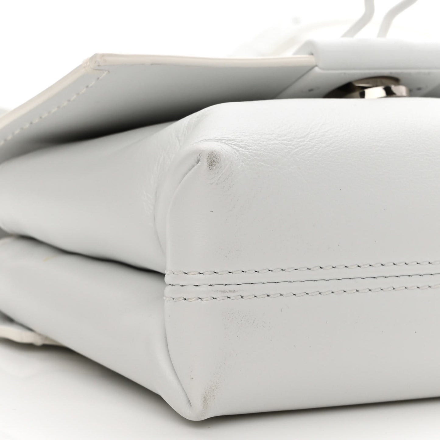 Calfskin Striped Diag Binder Flap Bag White