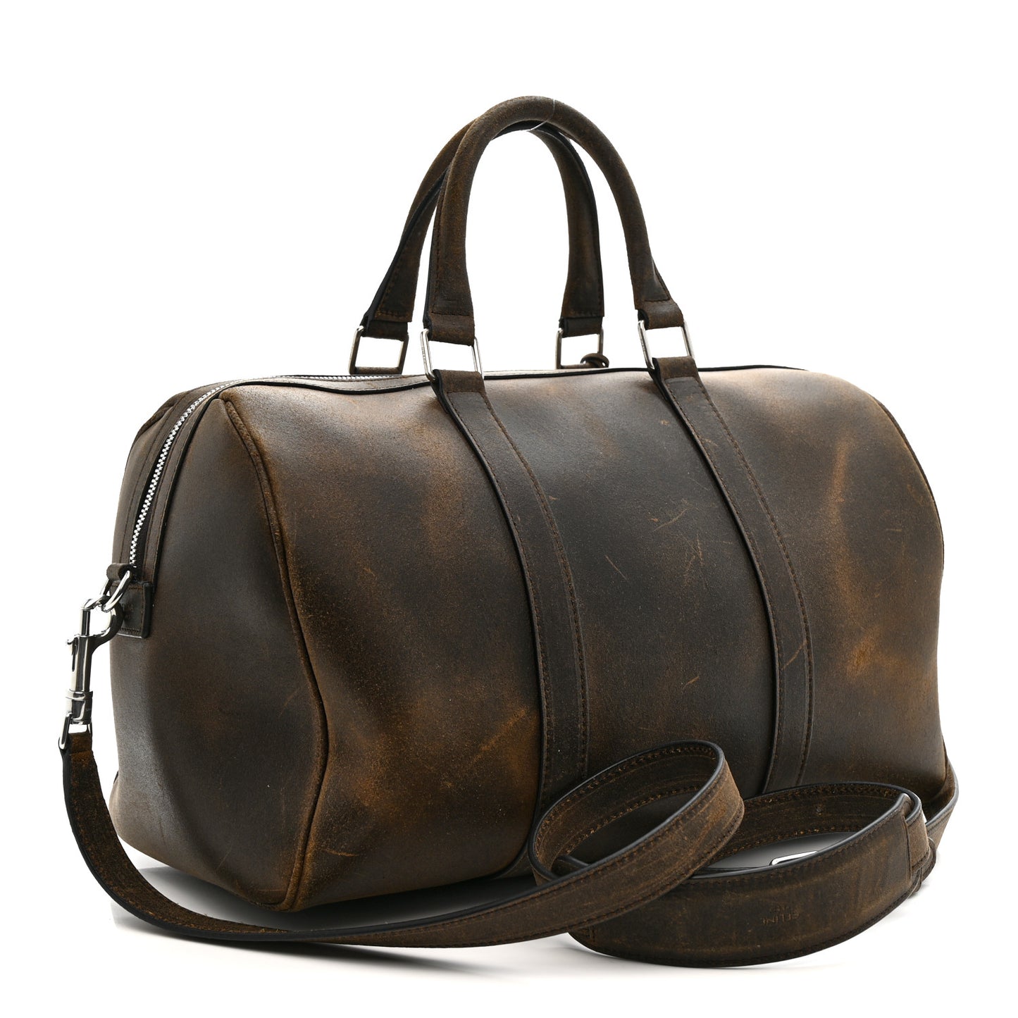 Waxed Suede Calfskin Large Boston Bag Brown