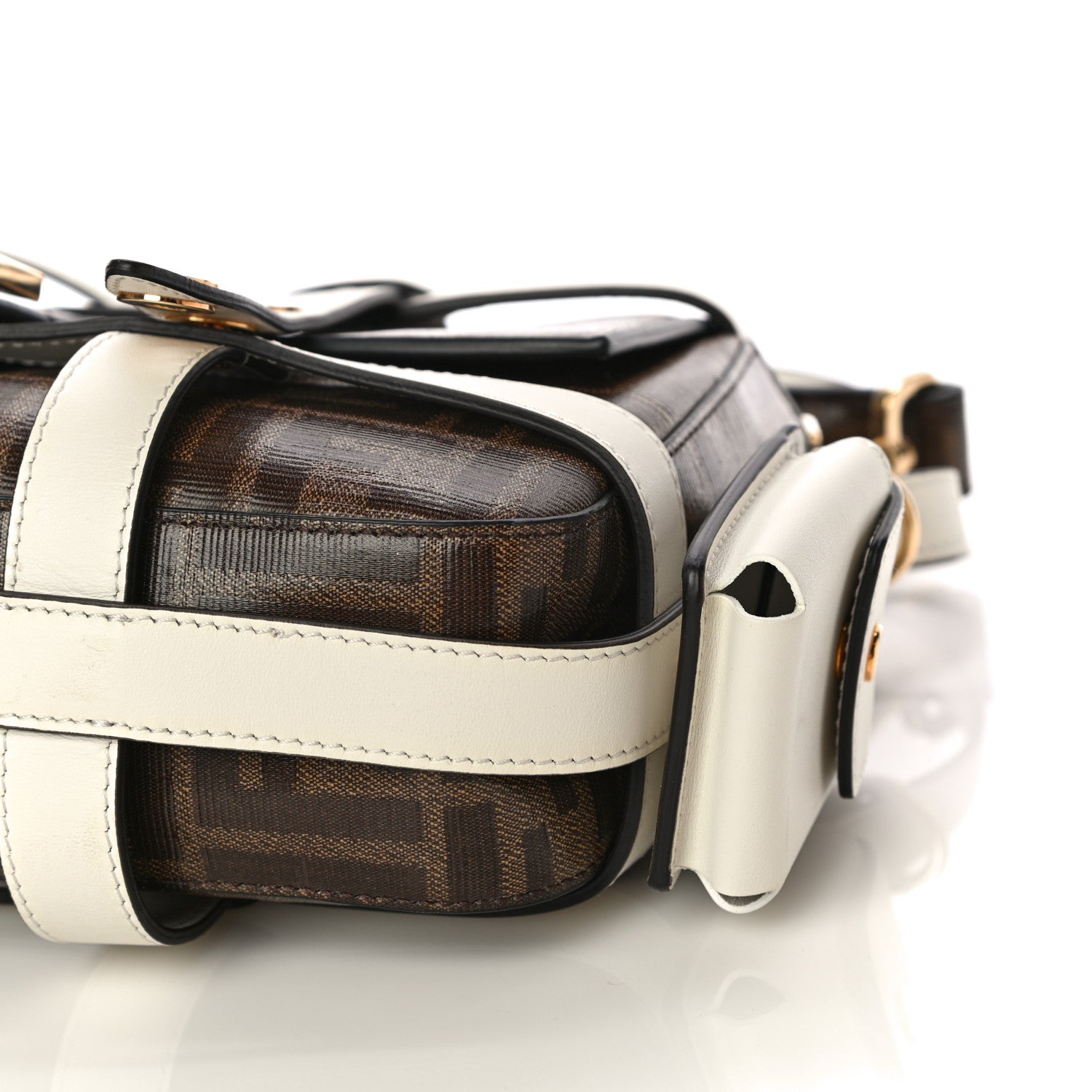 Fendi Glazed Fabric Vitello Century FF 1974 Large Baguette Cage Mogano Panna White Ice 9 of 9