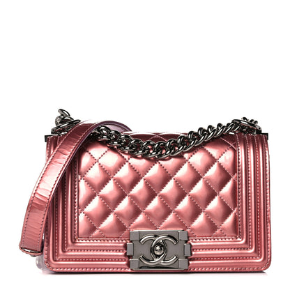 Chanel Metallic Patent Calfskin Quilted Small Boy Flap Pink 1 of 16