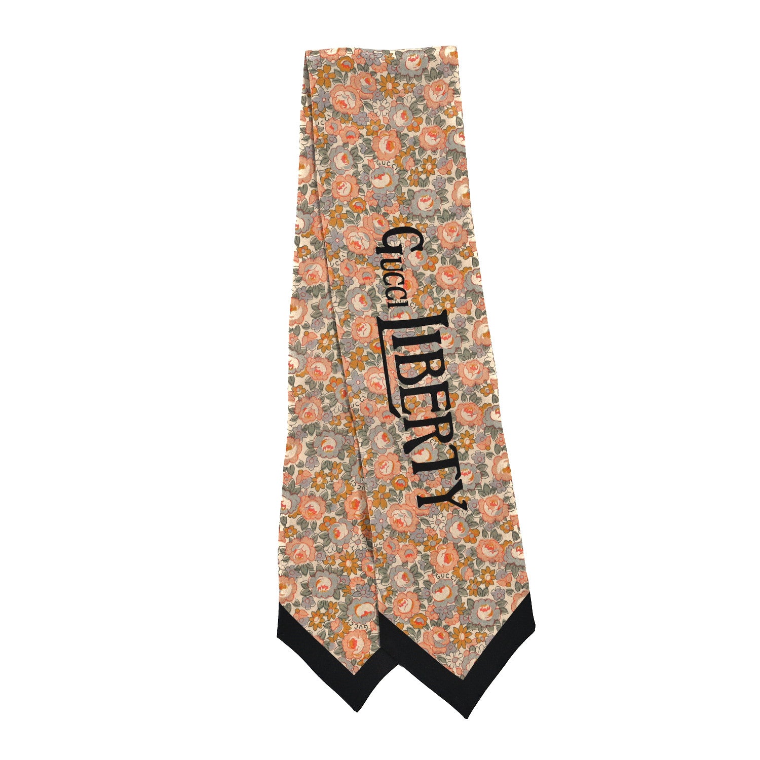 Gucci X LIBERTY OF LONDON Silk Crepe Lit Abbey Neck Bow Scarf Salmon Black 2 of 3