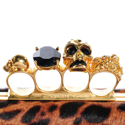Alexander McQueen Calf Hair Leopard Print Knuckle Box Clutch Brown Black 4 of 9