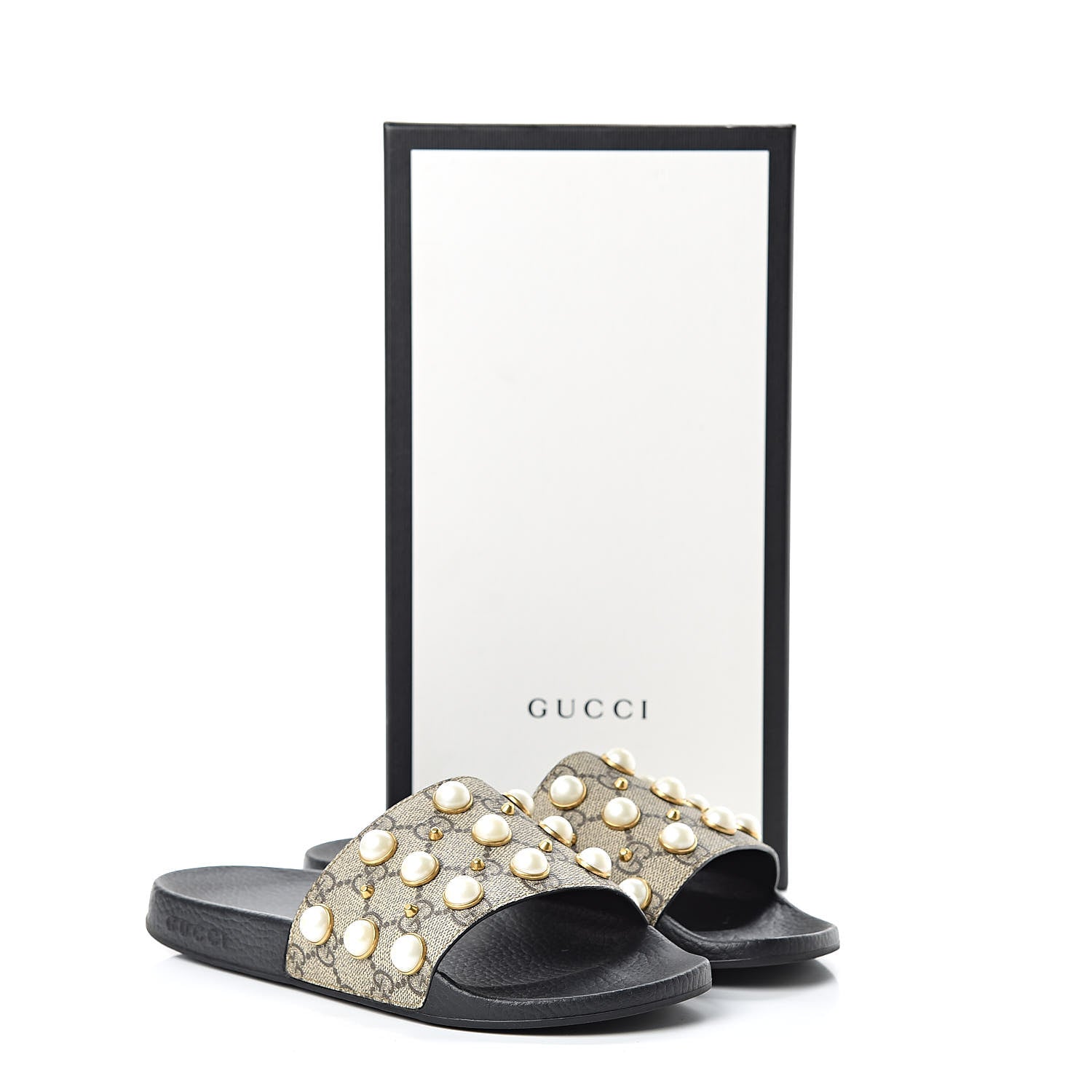 Gucci GG Supreme Monogram Pearls Slide Sandals 38 Beige 13 of 13