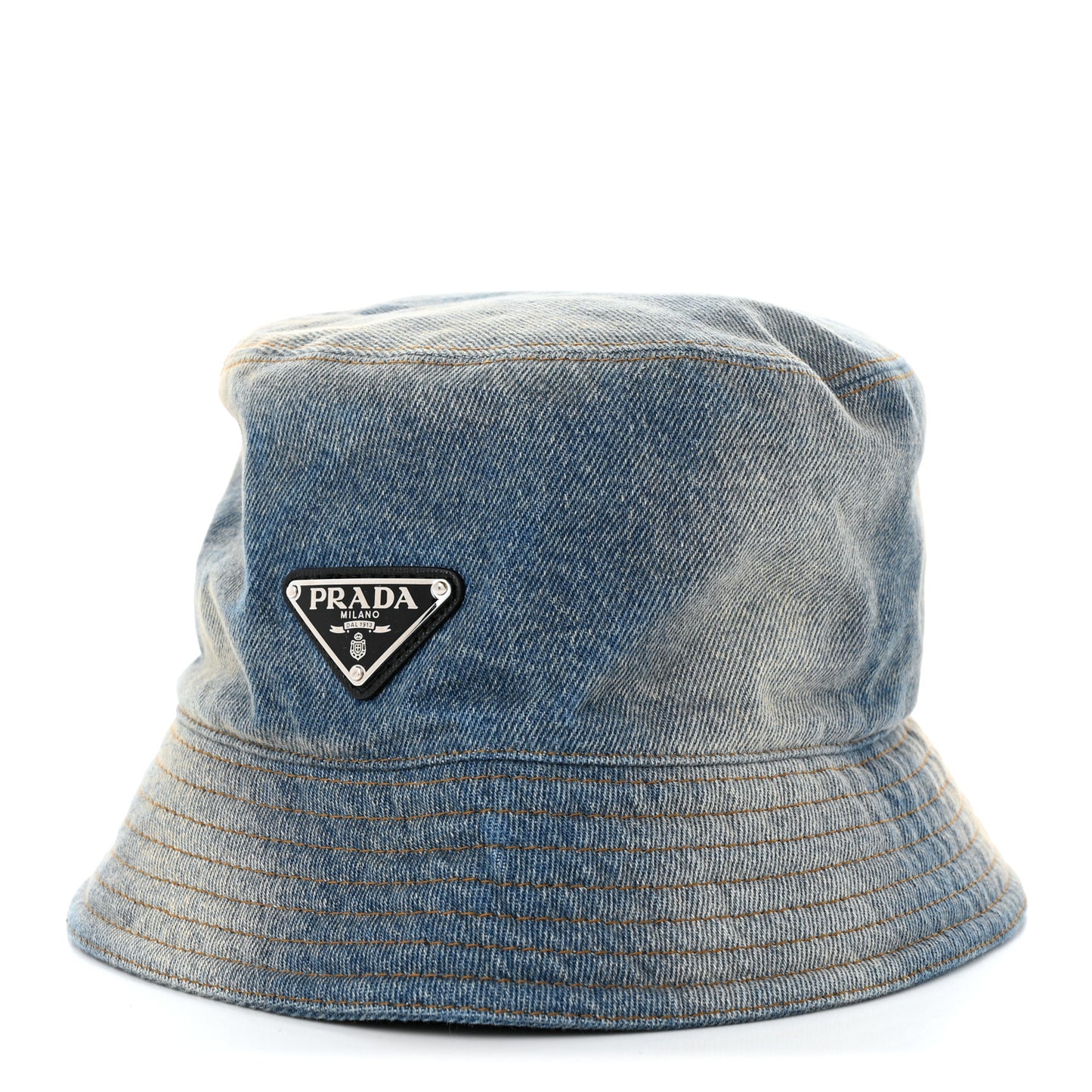 Used Denim Metal Triangle Logo Womens Bucket Hat M Light Blue