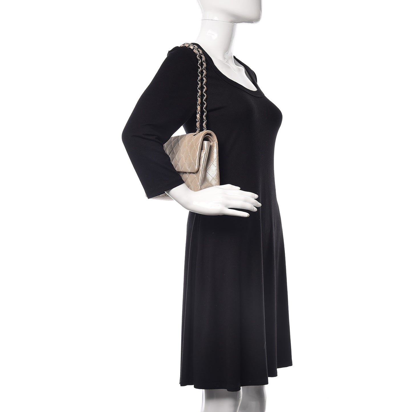 Iridescent Calfskin Medium Double Flap Light Gold