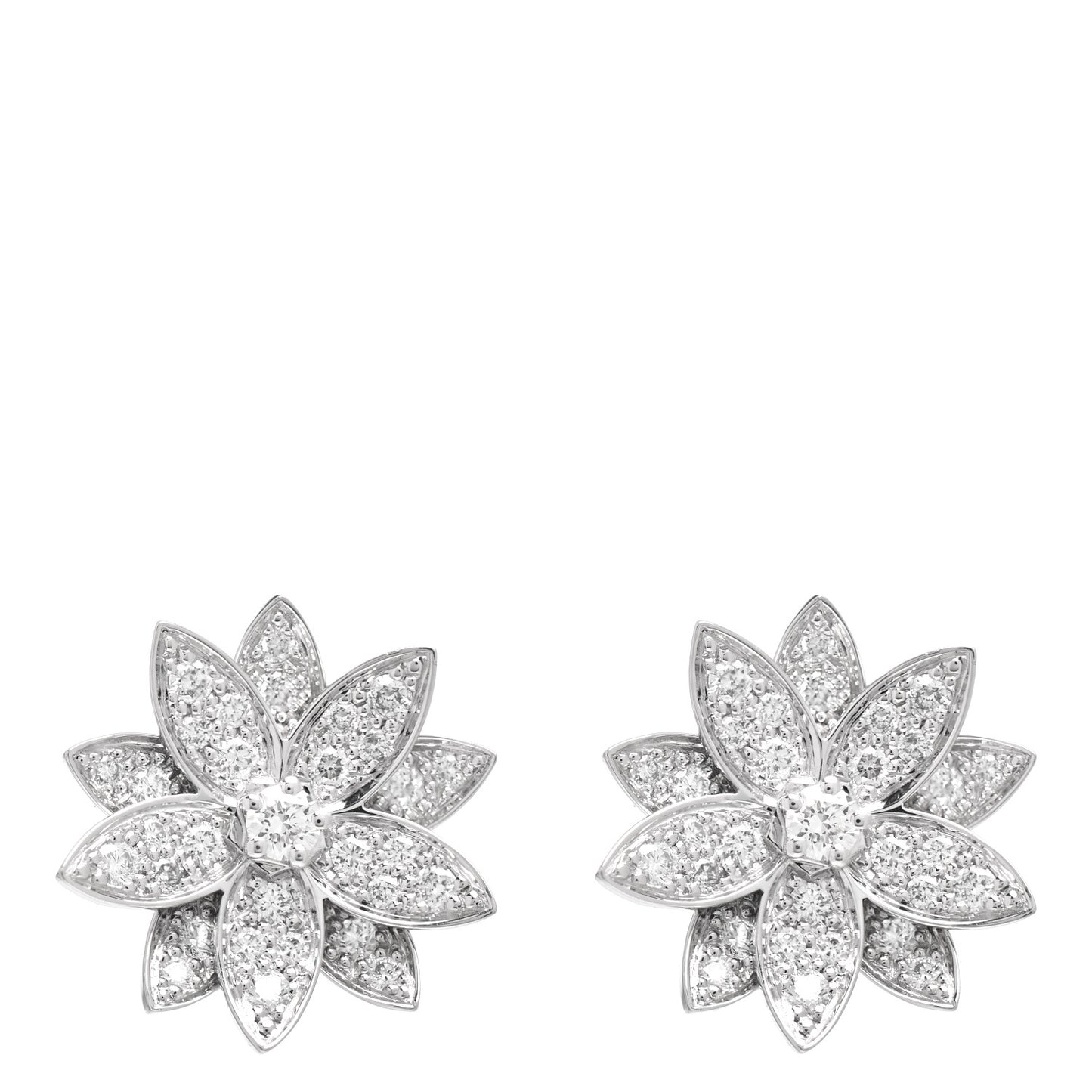 18K White Gold Diamond Small Lotus Earrings