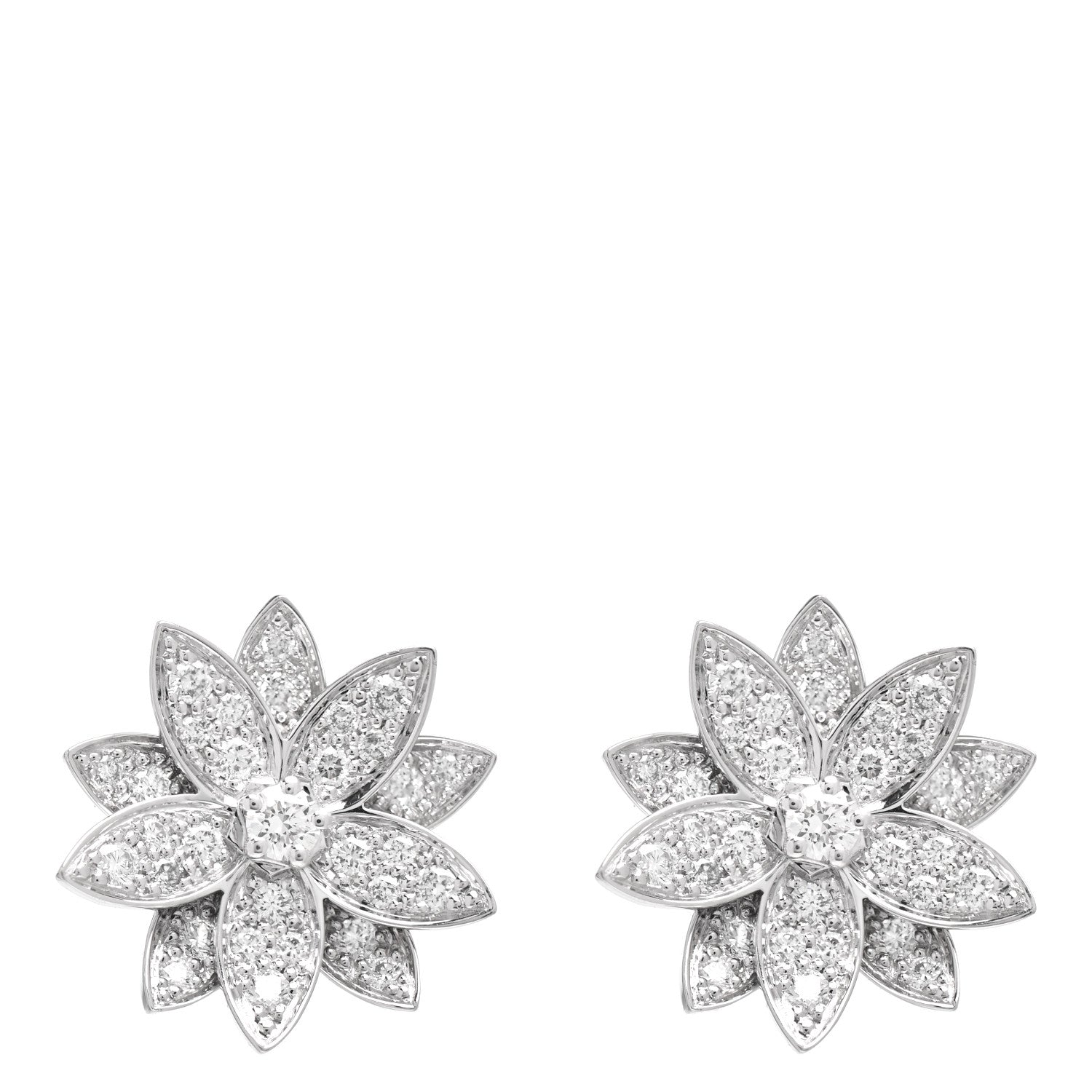 Van Cleef & Arpels 18K White Gold Diamond Small Lotus Earrings 1 of 5