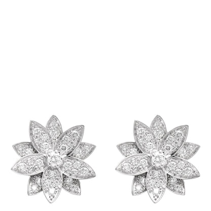 Van Cleef & Arpels 18K White Gold Diamond Small Lotus Earrings 1 of 5