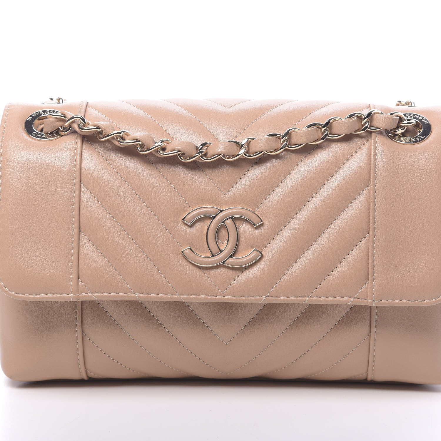 Chanel Calfskin Quilted Small Daily Chevron Flap Beige 10 of 10