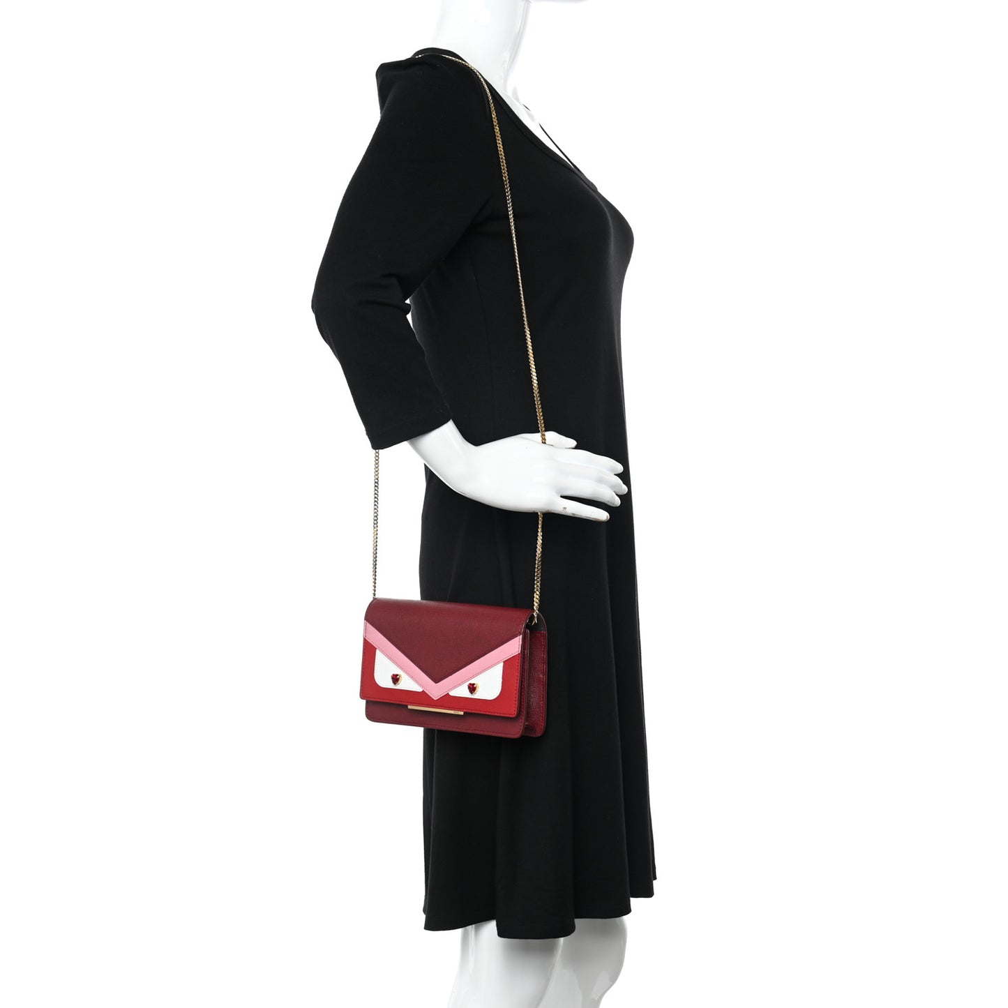 Vitello Elite Crystal Fendi Loves Monster Eyes Tube Wallet on Chain Rosso Scuro Multicolor