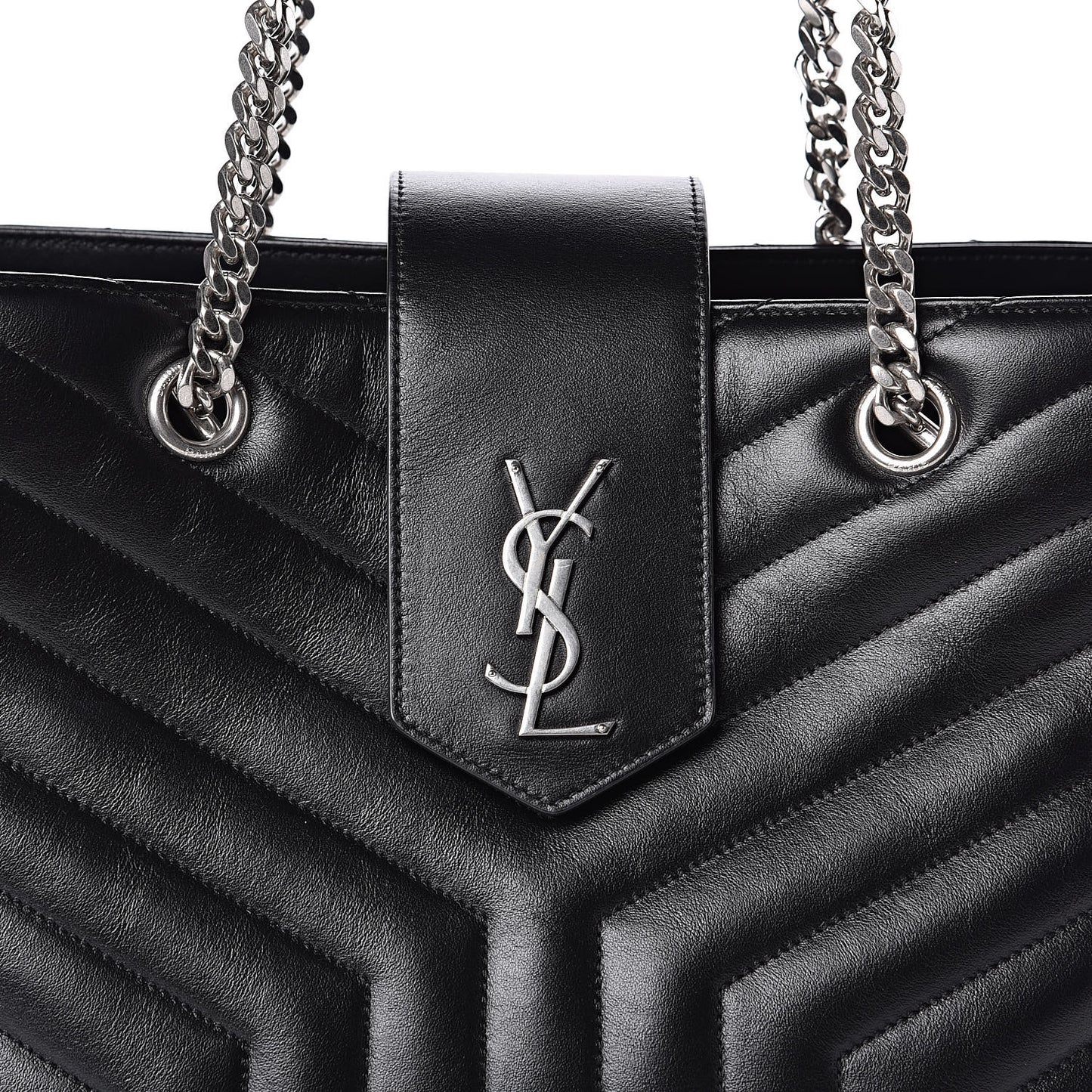 Calfskin Y Quilted Monogram Large Loulou Shopper Black