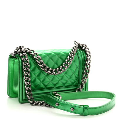 Chanel Metallic Patent Calfskin Quilted Small Boy Flap Green 2 of 10