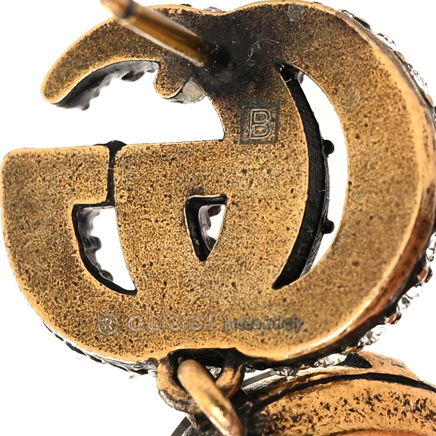 Metal Crystal Double G Drop Earrings Aged Gold