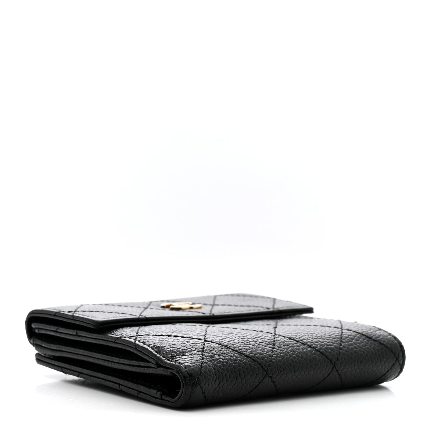 Caviar Quilted Compact French Flap Wallet Black