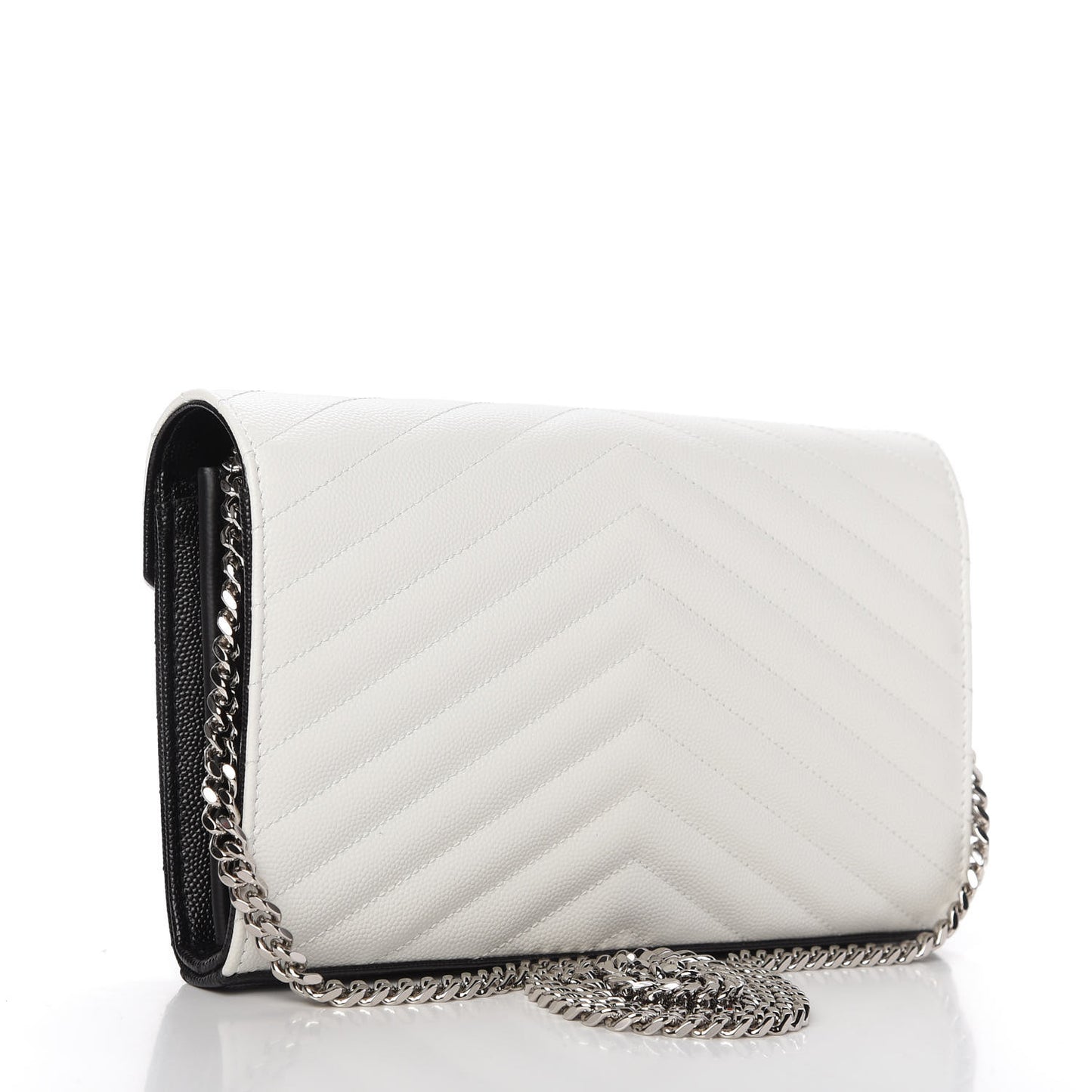 Grain De Poudre Matelasse Chevron Bi-Color Monogram Chain Wallet White Black