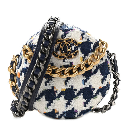 Chanel Tweed Chanel 19 Round Clutch With Chain Ecru Navy Blue Multicolor 1 of 8