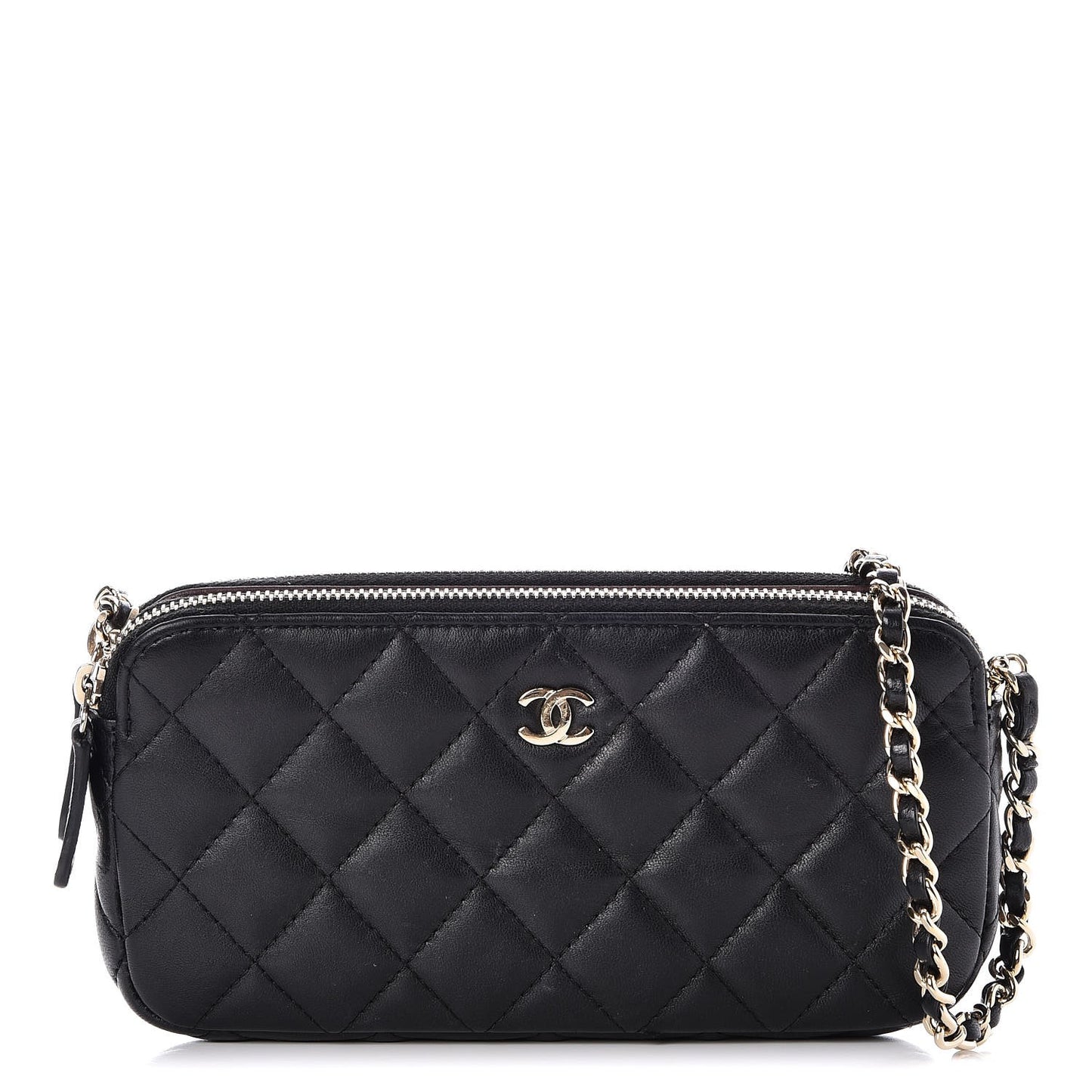 Lambskin Quilted Small Clutch With Chain Black